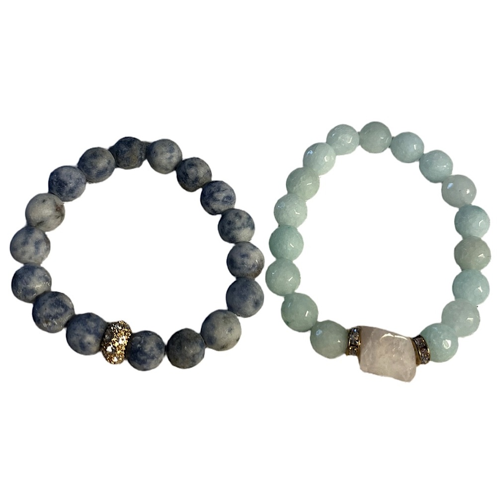 Bracelets Blue and Teal Set of 2 Boho Stone Beaded Bracelets NWOT